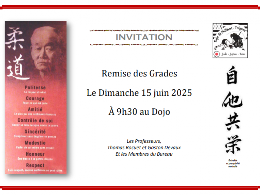 Image de l'actu 'DIMANCHE 15 JUIN 2025 : REMISE DES GRADES ET REPAS DE FIN DE SAISON à 9H30 au Dojo'