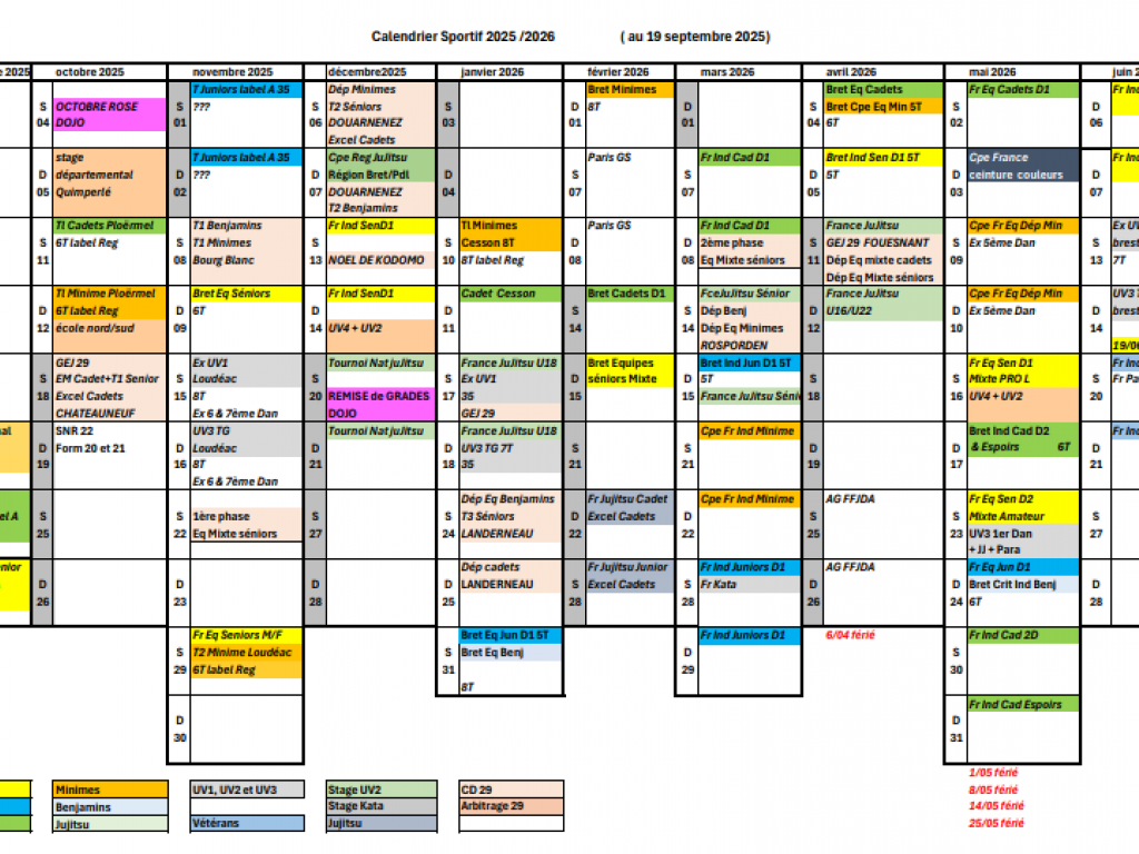 Image de l'actu 'Samedi 20 septembre 2025 : Calendrier Sportif 2025/2026'