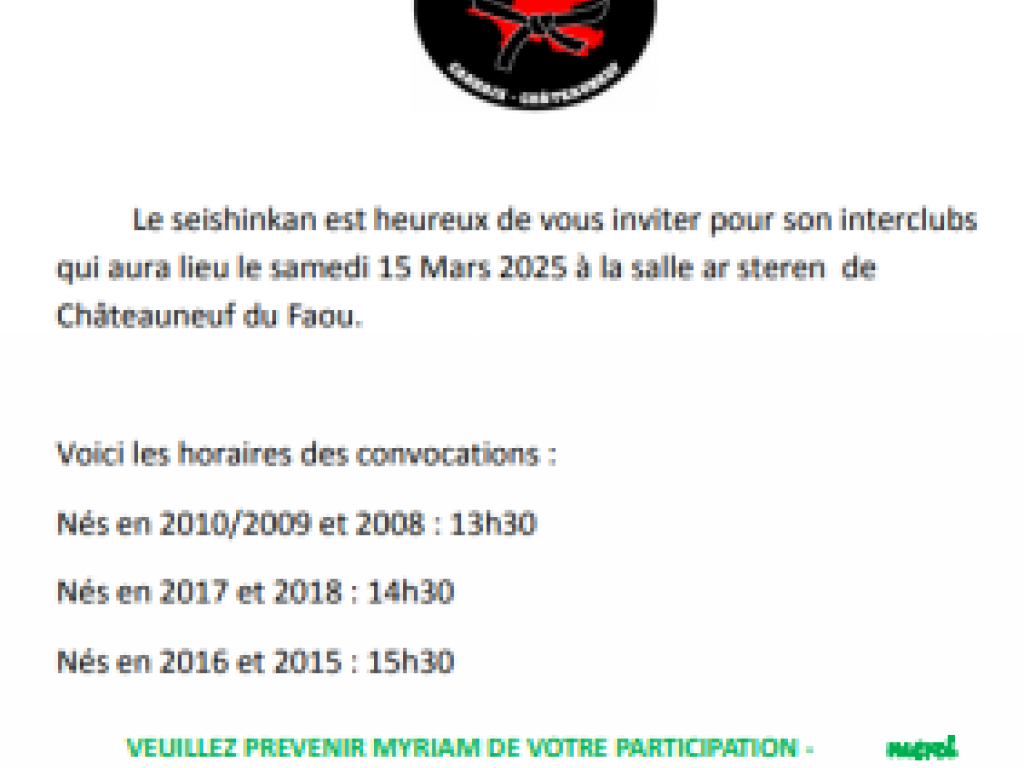 Image de l'actu 'SAMEDI 15 MARS 2025 : INTERCLUBS à CHATEAUNEUF-DU-FAOU'