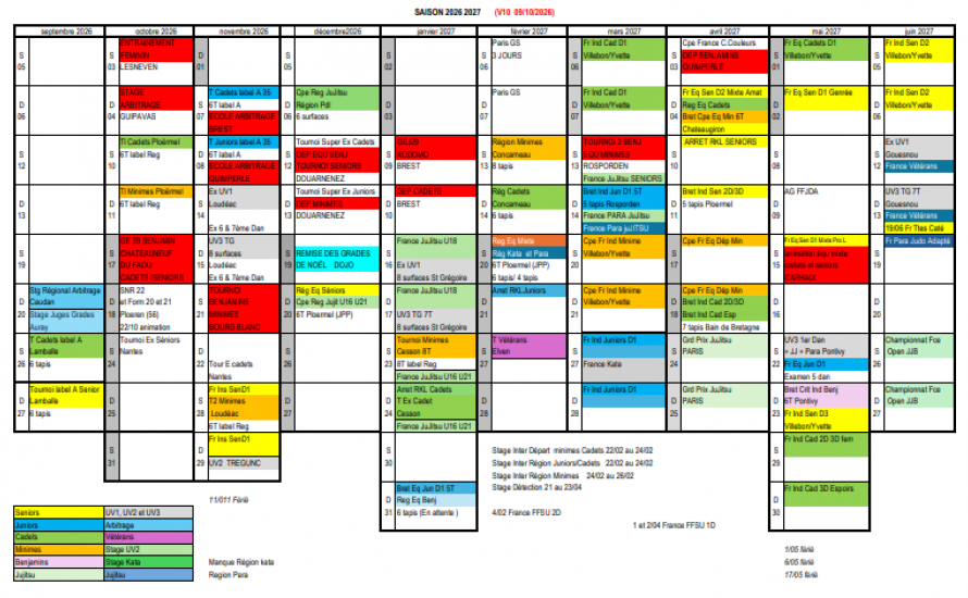CALENDRIER PRÉVISIONNEL DES COMPÉTITIONS DE LA SAISON 2026/2027