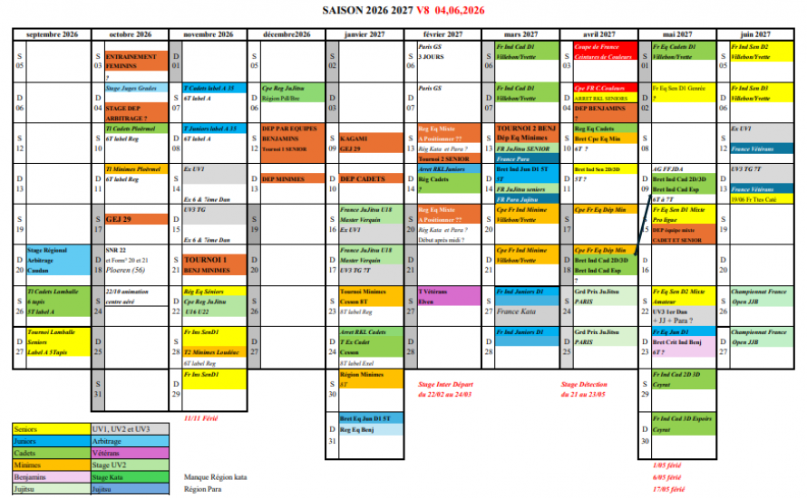 CALENDRIER PRÉVISIONNEL DES COMPÉTITIONS DE LA SAISON 2026/2027